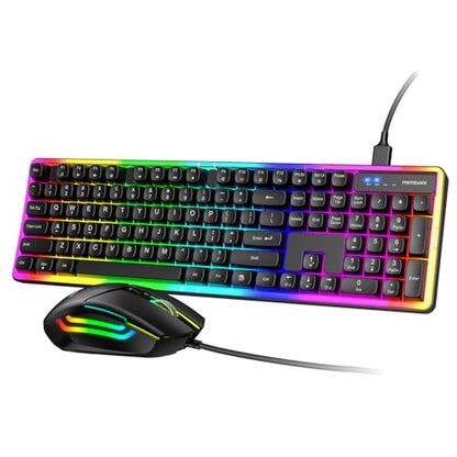 memzuoix Wired RGB Keyboard and Mouse Combo, Full-Size Keyboard with Number Pad and 6400 DPI LED Mouse, 2.4G Plug and Play Keyboard Mouse Set for PC, Laptop, Mac, Office & Gaming, Black