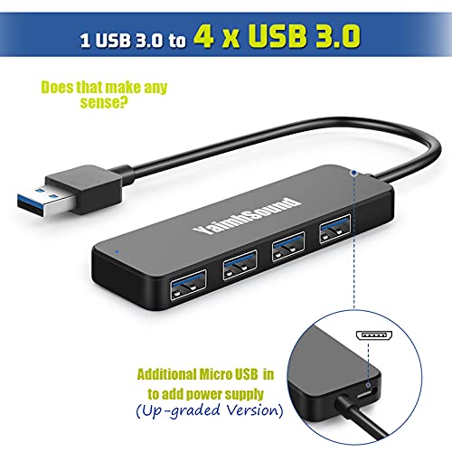 4-Port USB Hub 3.0, YaimhSound USB Splitter for Laptop, Keyboard and Mouse Adapter for Dell, Asus, HP, MacBook Air, Surface Pro, Acer, Xbox, Flash Drive, HDD, Console, Printer, Camera - size: 4 Port USB Hub