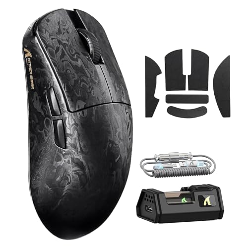 ATTACK SHARK R11Ultra 8K Carbon Fiber Wireless Gaming Mouse-Black Ink+Tape | 42000 DPI-PAW3950 MAX Sensor-49g Lightweight,Nordic 52840 MCU Chip,Wired/BT/2.4Ghz Programmable,RGB Coiled Cable for PC Mac - color: Black Ink, size: Mouse with Grip Tape