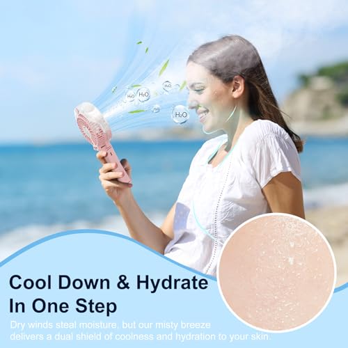 HandFan Upgraded Portable Handheld Misting Fan, Rechargeable Personal Mister Fan, Spray Water Mist Fans, Foldable Electric Mini Cooling Hand Fans for Summer Beach Travel Concerts Disney(Pink) - color: Pink, style: HF318C