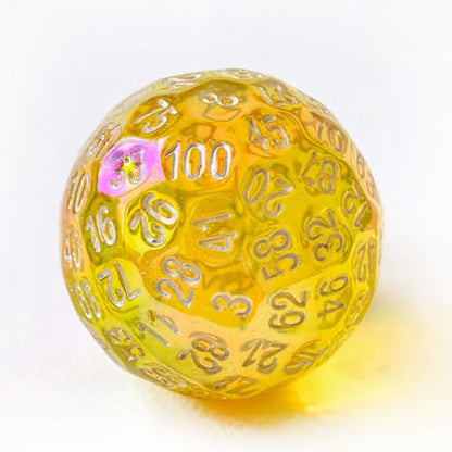 Bescon Dazzling Yellow 100 Sided Dice, Game Dice D100, Polyhedral Solid 100 Sides Dice 45MM in Diameter (1.8inch) - color: D100 Dazzling Yellow