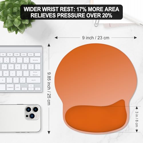 ITNRSIIET Ergonomic Mouse Pad with Wider Memory Foam Wrist Rest +17% - Curved Cushion Reduces Pressure 20%, Pain Relief, Non-Slip, Smooth, Cute Colors, 9.85 x 9 in, Peach Gradient - color: Peach Gradient