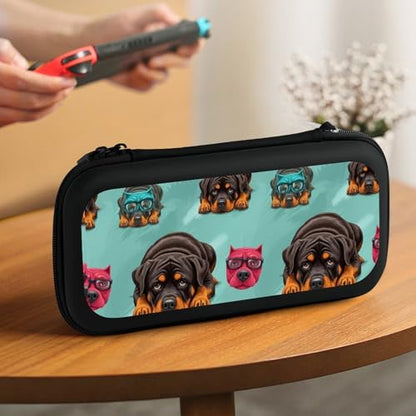 PPIKTC Portable Hard Shell Case Compatible with Nintendo Switch, Travel Carrying Storage Bag with 15 Game Cartridges, Cute Rottweiler Puppy Farm Dog Lazy Animal - color: Design (206)