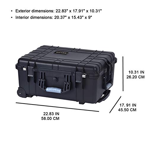 MEIJIA Rolling Waterproof Hard Protective Case, Hard Camera Case with Retractable Pull Handle and Wheels,Customizable Fit Foam Inserted, Black, 22.83 x 17.91 x 10.31 inches - size: 22.83 x 17.91 x 10.31 inches