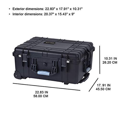 MEIJIA Rolling Waterproof Hard Protective Case, Hard Camera Case with Retractable Pull Handle and Wheels,Customizable Fit Foam Inserted, Black, 22.83 x 17.91 x 10.31 inches - size: 22.83 x 17.91 x 10.31 inches
