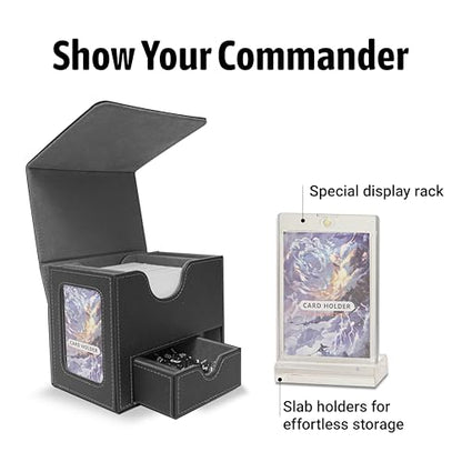 Commander Deck Box for MTG with Dice Tray - Card Deck Box Fits 100 Double-Sleeved Cards & 35PT Card Brick with Commander Display & Magnetic Holder for TCG/CCG Games-Black/Grey - color: Black Grey