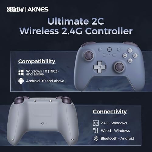8BitDo Ultimate 2C Wireless Controller for Windows PC&Android, Blueberry | Gamepad with Hall Effect Joysticks and Hall Triggers, 1000Hz Polling Rate, Remappable L4/R4 Bumpers - color: Blueberry