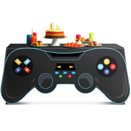 6 Ft Video Game Tablecloth Birthday Party Decoration Game Controller Shaped Table Cover Washable Polyester Party Supplies Game pad Table Covers Protector for Gamer Player Birthday Parties Decoration - style: Video Game