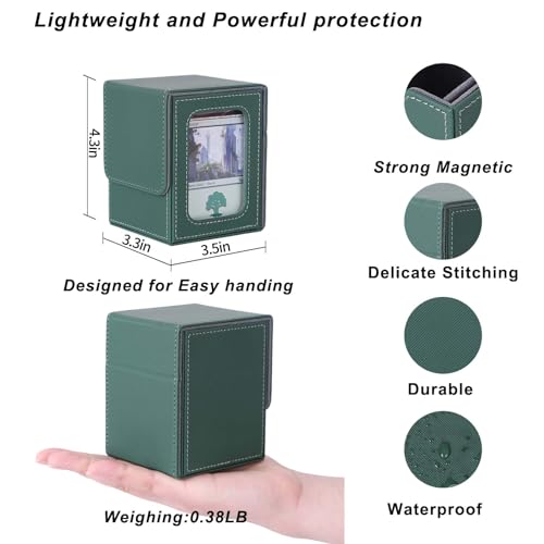 AFIING MTG Deck Box for Commander Display,Card Deck Box Fits 100 Double Sleeved Cards, Magic Commander TCG Card Storage case with 2 Dividers,Dice Bag and 1 Toploader(Green/Grey) - color: Commander Green Grey
