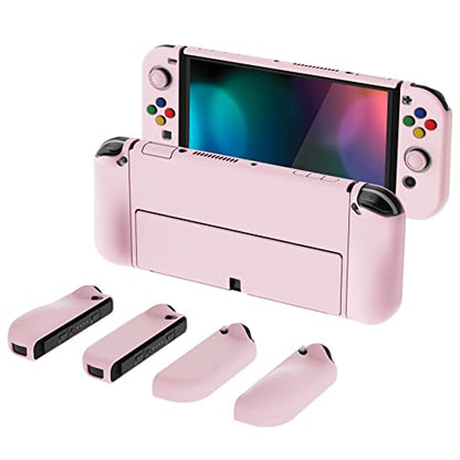 PlayVital AlterGrips Protective Slim Case for Nintendo Switch OLED, Ergonomic Grip Cover for Joycon, Dockable Hard Shell for Switch OLED w/Thumb Grip Caps & Button Caps - color: Peach Blossom Pink
