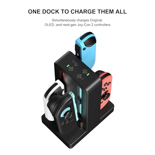 Joycon Charger Dock for 4 Switch Controllers, Charger Dock Compatible with Nintendo Switch & OLED Model Joycons, Joycon Charger Stand Station with Charging Cable