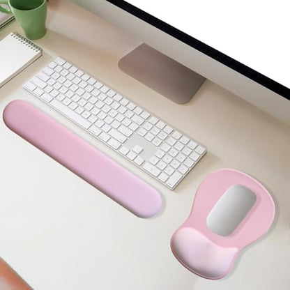 Gel Mouse Pad with Wrist Rest, Ergonomic Office Keyboard Wrist Rest, Pink | Mousepad with Wrist Support, Pain Relief, Computer Mouse Pad with Non-Slip PU Base, Desk Accessories Mat for Office & Gaming - color: Pink
