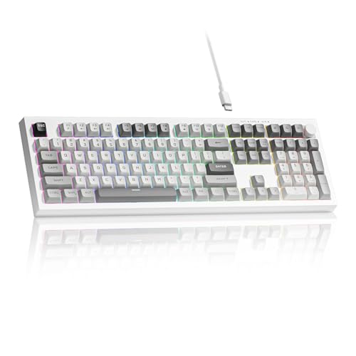 Womier K105 Membrane Gaming Keyboard,RGB Quiet Keyboard for Office, USB Wired,26 Keys Anti-ghosting Computer Keyboard 104 Keys - Gray
