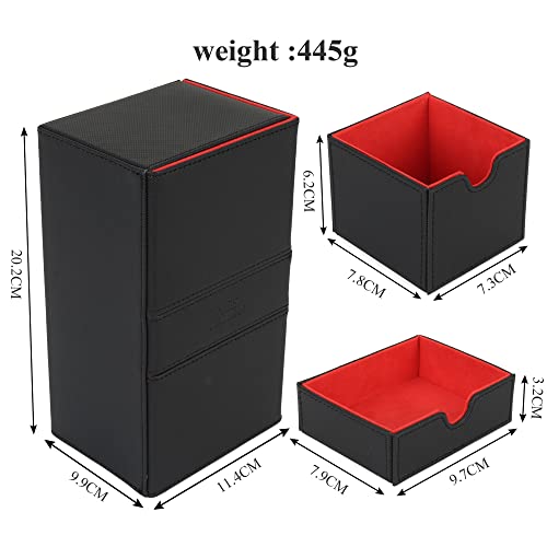 AEGIS GUARDIAN Card Deck Box for MTG with 3 Tray Commander Deck Box Hold 200+ Double Sleeved Cards, PU Leather 7 Strong Magnets Card Storage Box Deck Game Case for TCG CCG, Red Ineer - color: 4-3