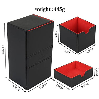 AEGIS GUARDIAN Card Deck Box for MTG with 3 Tray Commander Deck Box Hold 200+ Double Sleeved Cards, PU Leather 7 Strong Magnets Card Storage Box Deck Game Case for TCG CCG, Red Ineer - color: 4-3