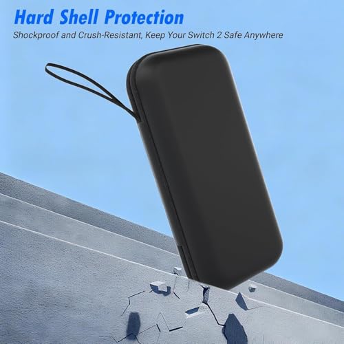 HEATFUN Switch 2 Carrying Case Upgraded Zipper, Minimalist Black Design, No Logo, Hard Shell Switch 2 Travel Case Holds Console and 12 Game Cards, Includes Screen Protector and Thumb Grips