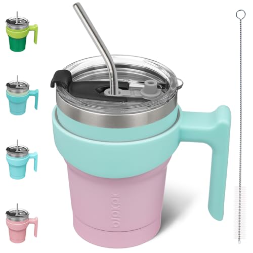 BJPKPK 10 oz Mini Tumbler with Lid, Straw & Handle, Insulated Steel Cup | Small, Spill Proof, Leak Proof, Thermal, Double Wall Vacuum, Sweatproof, Dishwasher Safe, BPA Free, Bubble Gum - color: Bubble Gum, size: 10 Ounces