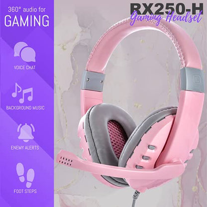 Pink Gaming Keyboard and Mouse Headset Headphones and Mouse pad, Wired LED RGB Backlight Bundle Pink PC Accessories for Gamers and Xbox and PS4 PS5 Nintendo Switch Users - 4in1 Edition Hornet RX-250 - color: Pink