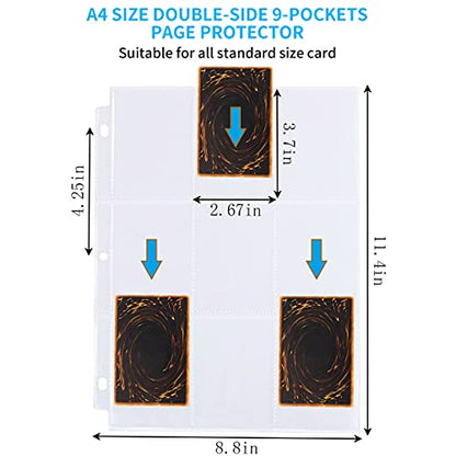 Trading Card Sleeves, JIQEZNL 1440 Pockets Premium Double Side Baseball Card Sleeves Pages for 3 Ring Binder, 9 Pocket Card Sheets Protectors for Standard Pokemon Cards, Sports, Yugioh, Business Cards - size: 80 Sheets