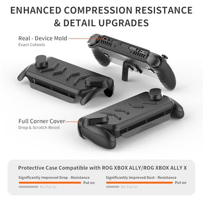 Protective Case Set for ASUS ROG Xbox Ally X Gaming Handheld Console(2025),ROG Xbox Ally Portable Case Cover with Detachable Front Shell,Kickstand Back Case and Strap,Black - color: Black