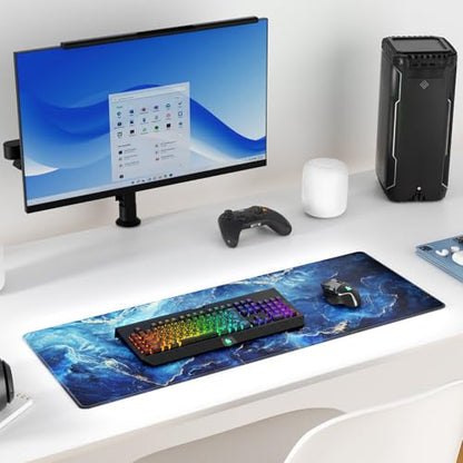 KTRIO Large Gaming Mouse Pad, Desk Mat, 31.5 x 11.8 in, Blue Marble, XL | Smooth Micro-Weave Surface, Artistic Pattern Design, Non-Slip Rubber Base, Durable Stitched Edges, Office & Home Use - color: Blue Marble, size: 31.5l X 11.8w Inches