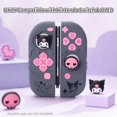 Kuitmor Silicone Protective Shell Compatible with Joy con of Switch 2017/OLED, Soft Silicone Cover Case, Anti-Scratch Protective Case for Switch 1/OLED Controllers (Black Kuromi)