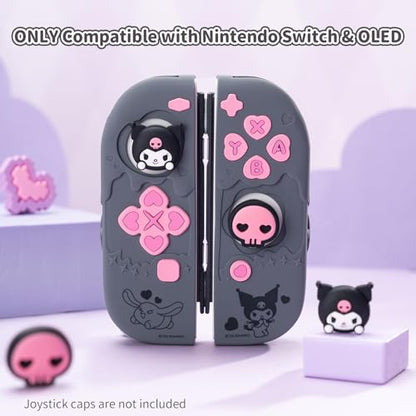 Kuitmor Silicone Protective Shell Compatible with Joy con of Switch 2017/OLED, Soft Silicone Cover Case, Anti-Scratch Protective Case for Switch 1/OLED Controllers (Black Kuromi)
