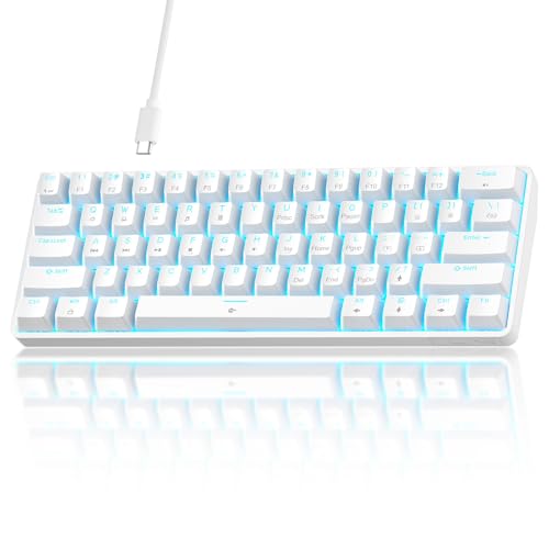 TMKB 60% Mechanical Gaming Keyboard, Red Linear Switch, Wired, White | LED Backlight, Anti-Ghosting, Detachable USB-C, Double-Shot Keycaps, 61 Keys - style: White