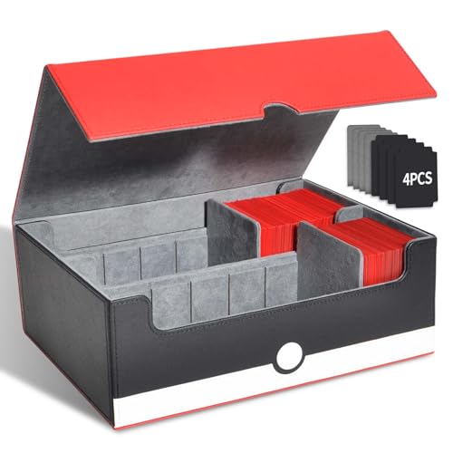 tombert TCG Card Storage Box, 1600+Capacity for MTG, YuGiOh, Sports Cards.Premium Box with 4 Dividers, 4 InsertCards & Strong Magnet Closure (2 Rows -White & Red) - size: 1600+