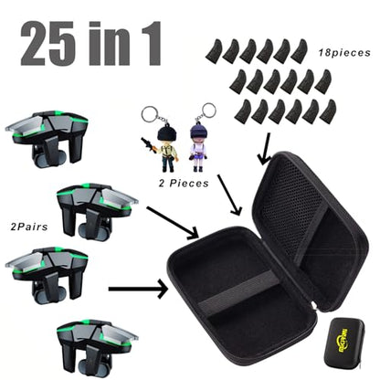 Mikirini 25 in 1 PUBG Mobile Phone Controller Combo, L2R2 4 Gaming Triggers | For Call of Duty/Free Fire/Fortnitee, compatible with iPhones & Android Cell Phones, 6 fingers operation, max thickness 13mm - color: Combo