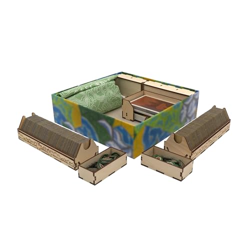 The Broken Token Cascadia and Landmarks Compatible Game Organizer - Wood Storage Box with Multiple Trays for Cards, Tokens & More - Wooden Game Organizer