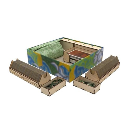 The Broken Token Cascadia and Landmarks Compatible Game Organizer - Wood Storage Box with Multiple Trays for Cards, Tokens & More - Wooden Game Organizer