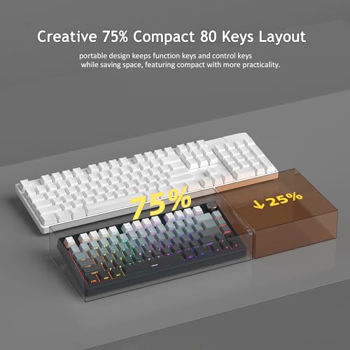 MageGee LIGHT75 Wireless Creamy Keyboard, Tri-Mode Bluetooth/2.4GHz/USB-C RGB Backlit, Gasket Hot Swappable Custom Gaming Keyboard for Win/Mac/PC, with Knob, Side Printed PBT Keycaps, Black - color: Black/Blue Whale Switch