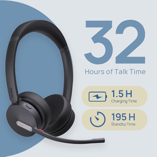Yealink WH64 Dual UC DECT Bluetooth Wireless Headset for Phone PC Cellphone | Zoom Certified Stereo Headphones, 606ft Long Range, 3X Noise Canceling Mic, 32H Talk Time, Mute Botton for Office Call Center - style: WH64 Dual-ear UC
