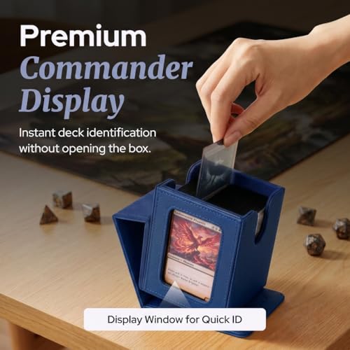 Commander Deck Box MTG 100 Card Holder with Display Window Blue | PU leather, 4 N52 magnets, fits 100 double-sleeved cards, display window, durable, portable, secure closure - color: Blue, size: 110+