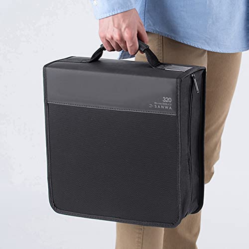 SANWA 320 Capacity CD Case, DVD Blu Ray Case Holder with Handle & Zippers | Hardshell CD Binder Storage Box, Portable, Dust & Scratch-proof, Movie Music Media Disc Wallet, for Home, Office, Car, Black - size: 320