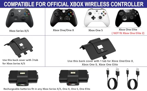 2X Pack Rechargeable Fast Charge Battery Charger Kit + 4X Cover for Xbox Controllers Xbox Series S/X Xbox 1 One S/One X/One Elite Wireless Remote Non-Stop Playing + 2X Micro USB Charging Cable