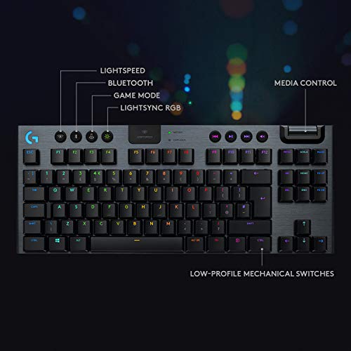 Logitech G915 TKL Tenkeyless Lightspeed Wireless RGB Mechanical Gaming Keyboard, Low Profile Switch Options, Lightsync RGB, Advanced Wireless and Bluetooth Support - Clicky - color: Black, size: TKL, style: G915 TKL