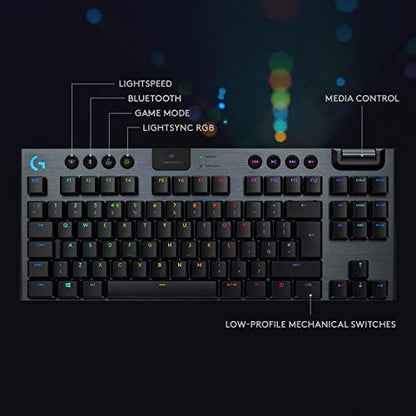 Logitech G915 TKL Tenkeyless Lightspeed Wireless RGB Mechanical Gaming Keyboard, Low Profile Switch Options, Lightsync RGB, Advanced Wireless and Bluetooth Support - Clicky - color: Black, size: TKL, style: G915 TKL