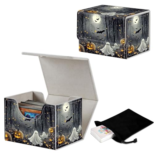 Stylish MTG Deck Box for 110+ Cards, Magnetic Commander Deck Case with Bonus Game Card Pouch, Durable Storage for TCG and Sleeved Magic Cards, Pumpkins Bats - color: Pumpkins Bats
