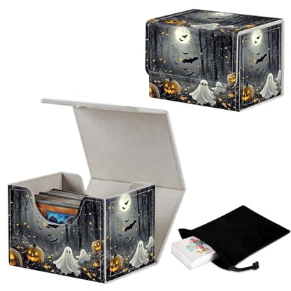 Stylish MTG Deck Box for 110+ Cards, Magnetic Commander Deck Case with Bonus Game Card Pouch, Durable Storage for TCG and Sleeved Magic Cards, Pumpkins Bats - color: Pumpkins Bats
