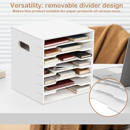 7 Tiers 12" x 12" Scrapbook Paper Storage, Cardstock File Organizer with Adjustable Shelves, Construction Paper Organizer, Desktop File for Home Office School Classroom, White