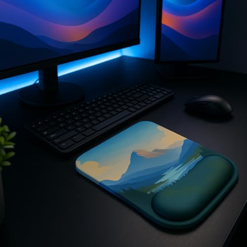 Ergonomic Memory Foam Mouse Pad with Wrist Support, Orange, Ultra-Smooth Surface, Anti-Slip Base (Mountain View, Medium) - color: Mountain View