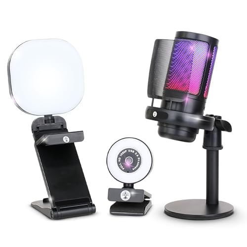 Webcam Streaming Kit with USB RGB Microphone & LED Light – 1080P 30FPS Streaming Camera Bundle for Twitch, YouTube, Podcasting, WFH – PC & Mac Compatible (Not for PS5 Alone)