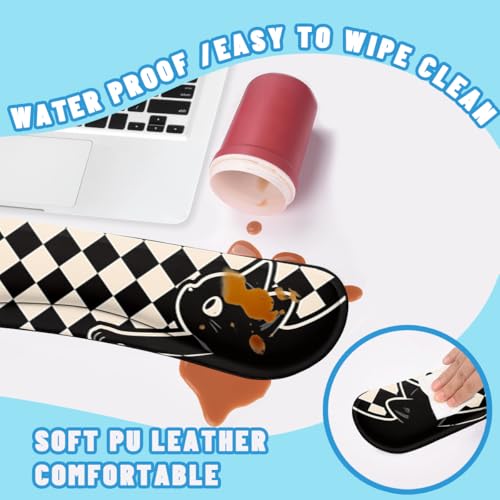Black Cat Desk Mat Set Minimal Checkerboard Large Mouse Pad with Wrist Rest 4-in-1 Desk Mat for Desktop Ergonomic Computer Desk Arm Wrist Anti-Slip Computer Ergonomic Mouse Pad Home Office Gaming - color: Minimal Black Cat, size: 34.5" x 15.7"