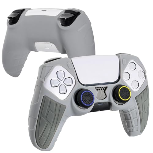 DLseego Protective Cover for PS5 Controller, Soft Silicone Ergonomic Anti-Slip Controller Case Skin with 4 PCS Thumb Stick Grip Caps - Gray - color: Gray