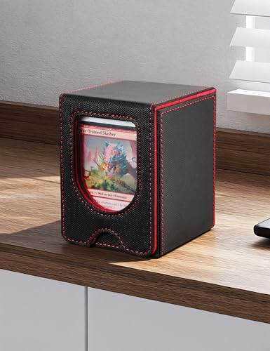 MTG Commander Deck Box, MTG Card Box with See-Through Window, Magnetic Closure Holds 100+ Double-Sleeved Cards TCG Cards(Black&Red) - color: Black&Red