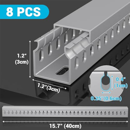 Open Slot Wire Duct Kit, 125.6"(8 x 15.7) Server Rack Cable Management, Cable Management Raceway for Hide Network HDMI VGA Cable, Wiring Raceway Cable Duct, Desk Wire Channel, 8 Pack, Grey - size: Grey-8