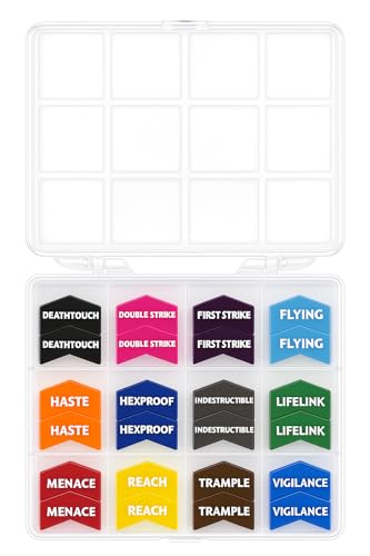 Futhark 72 Color Coded MTG Keyword Counters for Magic the Gathering TCG Card Game Accessories Tokens - Extended Edition with 72 Pieces and Organizer Case - style: MTG Keyword - Extended Edition