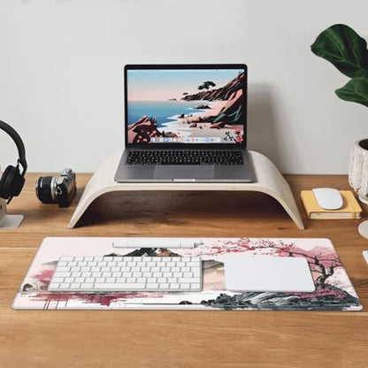 Watercolor Japanese Large Gaming Mouse Pad,Mouse Pad Gaming 31.5 x 11.8 in Mouse Mat Desk Pad,Large Desk Mat,Extended Keyboard Mousepad with Non-Slip Base and Stitched Edge for Desk Home Office - color: Watercolor Cherry Blossom